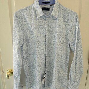John Miller, Slim Fit Small, white with blue floral micro print
